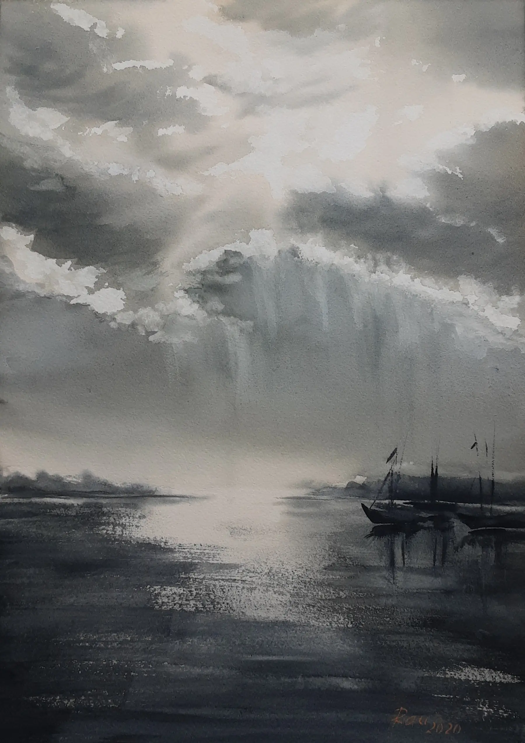 Bouřková obloha. akvarel.30x40